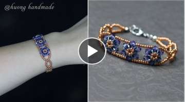 Easy DIY beaded bracelet with bicone crystal beads and seed beads. Beading tutorial