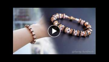 DIY beaded beads bracelet with pearls and seed beads. Beading tutorial