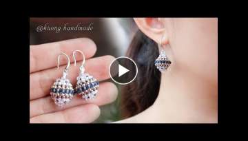 Rhombus beaded bead earrings. Beading tutorial