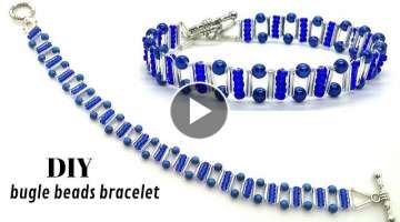 How to make beaded bracelet with bugle beads. Beading tutorial