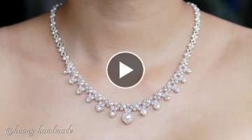 'Beautiful In White' wedding necklace. How to make beaded jewelry. Beading tutorial