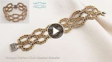 Octagon Pattern Chain Beaded Bracelet. Beads Jewelry Making. Beading Tutorials.