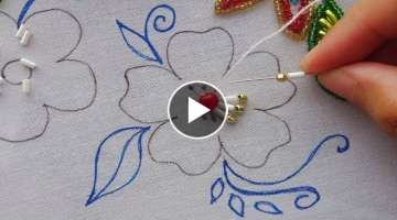 Beaded flower embroidery, beads works for dress, beading tutorial