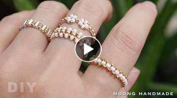Pure white beaded ring set. How to make rings. Jewelry making tutorial