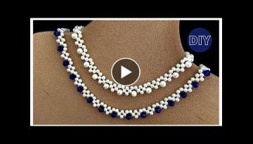How to make elegant necklace with beads. Crystal beads necklace tutorial.Beaded Necklace diy